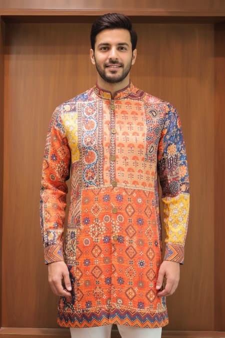 Char Chaand Sunset Patchwork Heritage Kurta 