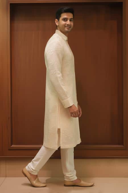 Buy_Char Chaand_Ivory Organza Embroidery, Sequins Kurta Set _Online_at_Aza_Fashions