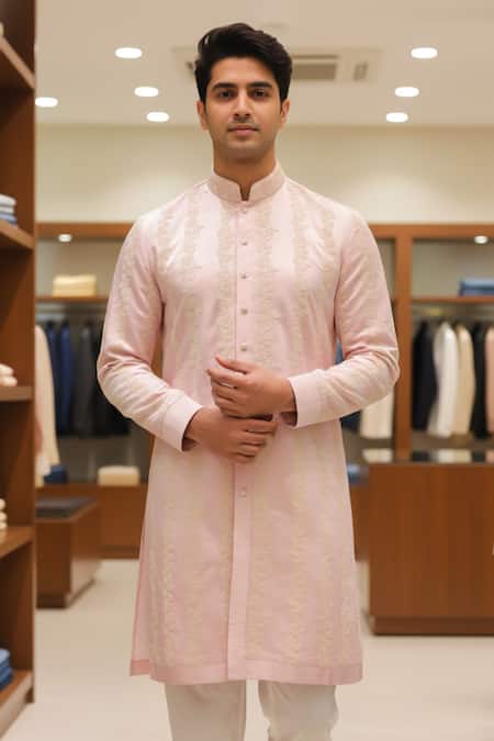 Char Chaand Blush Linen Silk Kurta 