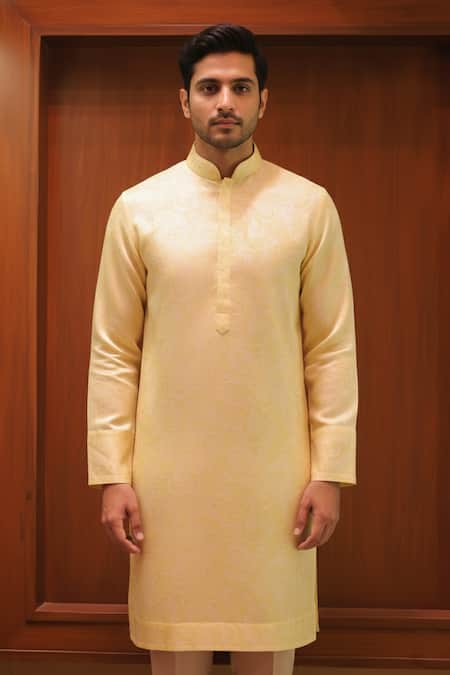 Char Chaand Lemon Linen Silk Kurta 