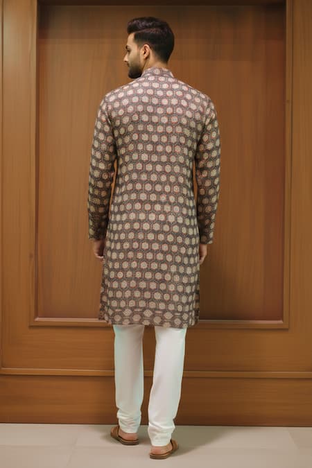 Char Chaand Geometric Linen Silk Kurta 