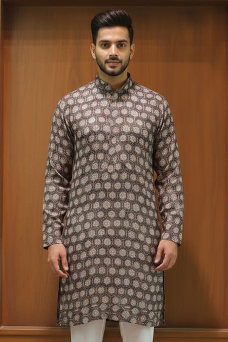 Char Chaand Geometric Linen Silk Kurta 