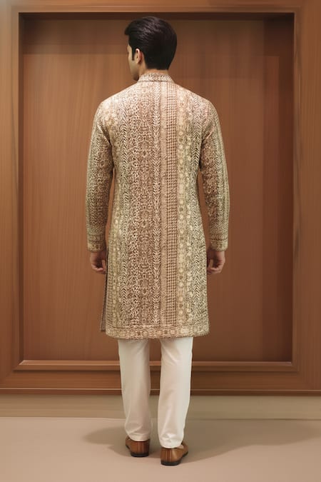 Char Chaand Gold Animal Print Linen Silk Kurta 