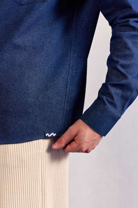 Zazu_Blue Denim Collared Jacket _Online_at_Aza_Fashions