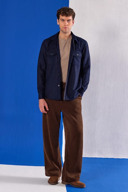 Zazu_Blue Suede Flap Pocket Jacket _Online_at_Aza_Fashions