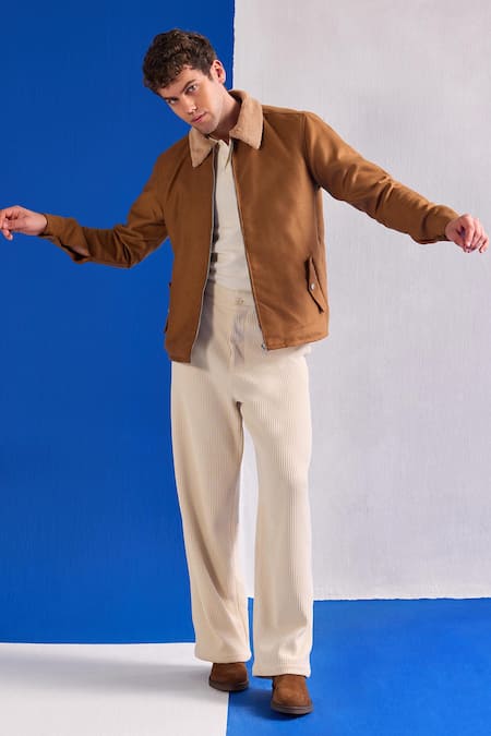 Zazu_Brown Suede Collared Jacket _Online_at_Aza_Fashions