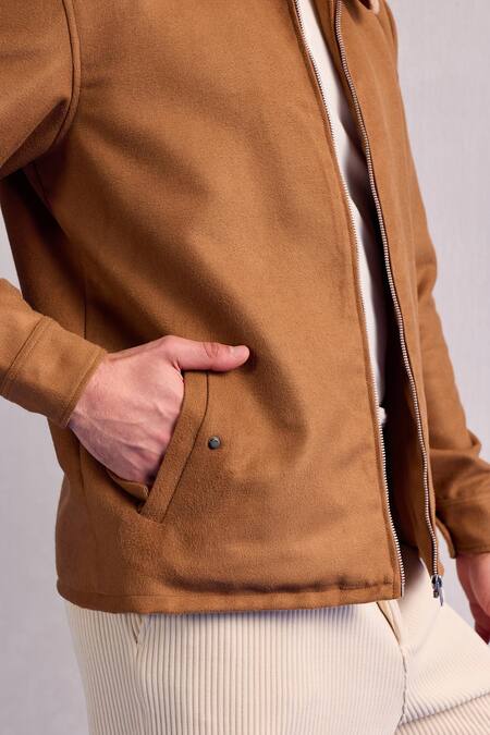 Shop_Zazu_Brown Suede Collared Jacket _Online_at_Aza_Fashions