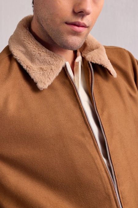 Zazu_Brown Suede Collared Jacket _at_Aza_Fashions