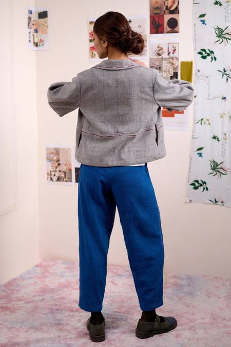 Buy_Doodlage_Grey Wool Embroidery Collared Ashen Jacket _Online_at_Aza_Fashions