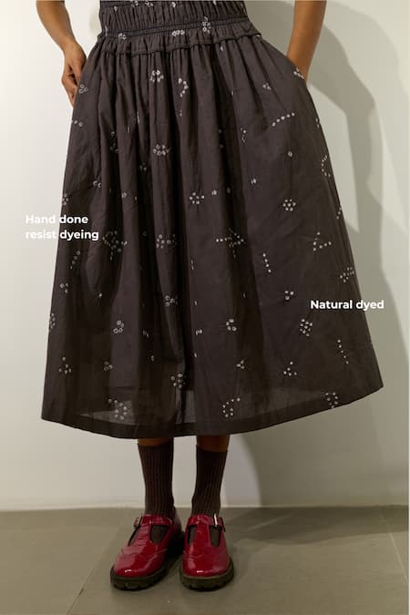 Doodlage_Grey Cotton High Neck Midsummer Smocked Dress _Online_at_Aza_Fashions