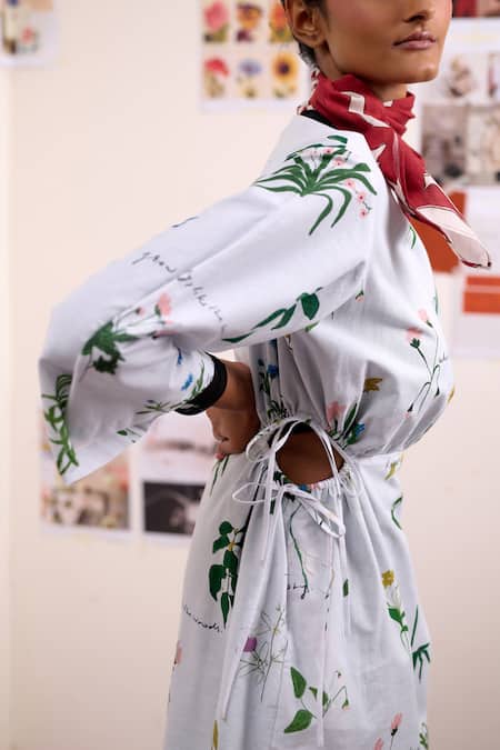 Buy_Doodlage_Green Linen Boat Neck Aurielle Printed Dress _Online_at_Aza_Fashions