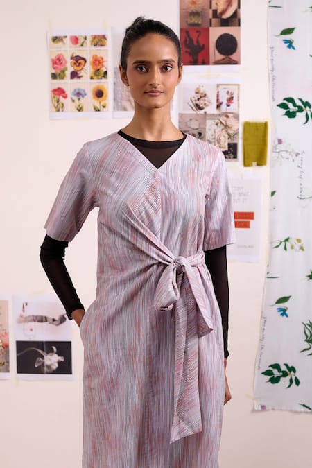Buy_Doodlage_Multi Color Modal V-neck Eden Stripe Print Dress _Online_at_Aza_Fashions