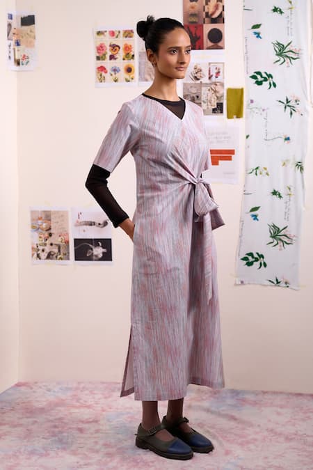 Shop_Doodlage_Multi Color Modal V-neck Eden Stripe Print Dress _Online_at_Aza_Fashions