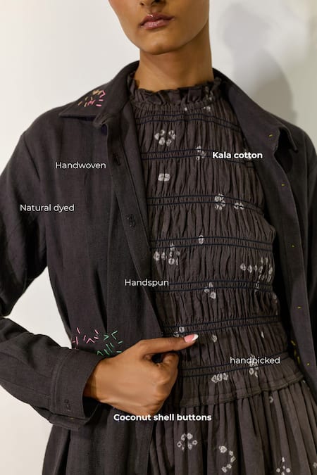 Buy_Doodlage_Grey Cotton Embroidery Collared, High Neck Cecile Dress _Online_at_Aza_Fashions