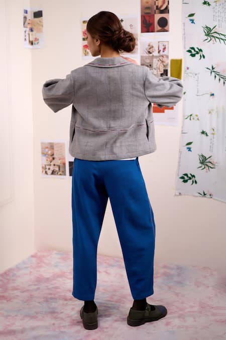 Buy_Doodlage_Blue Cotton Embroidery Straight Fit Pant _Online_at_Aza_Fashions