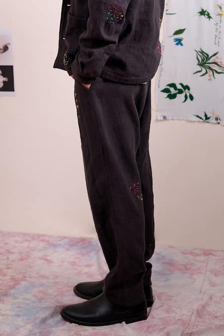 Doodlage Grey Cotton Embroidery Oren Pant Online at Aza Fashions Doodlage_Grey Cotton Embroidery Oren Pant _Online_at_Aza_Fashions