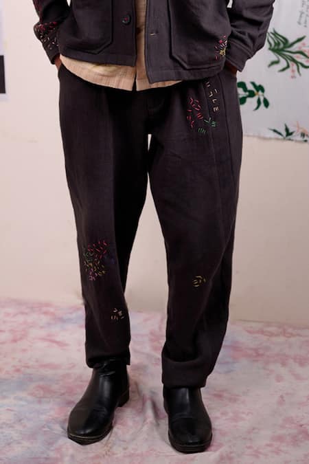 Shop Doodlage Grey Cotton Embroidery Oren Pant Online at Aza Fashions Shop_Doodlage_Grey Cotton Embroidery Oren Pant _Online_at_Aza_Fashions
