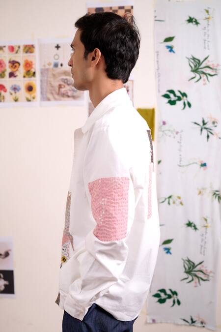 Doodlage_White Cotton Patchwork Novelle Shirt _Online_at_Aza_Fashions