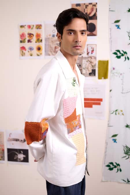 Buy_Doodlage_White Cotton Patchwork Novelle Shirt _Online_at_Aza_Fashions