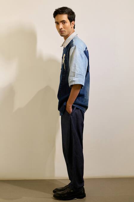 Doodlage Blue Denim Embroidery Andes Panelled Shirt Online at Aza Fashions Doodlage_Blue Denim Embroidery Andes Panelled Shirt _Online_at_Aza_Fashions