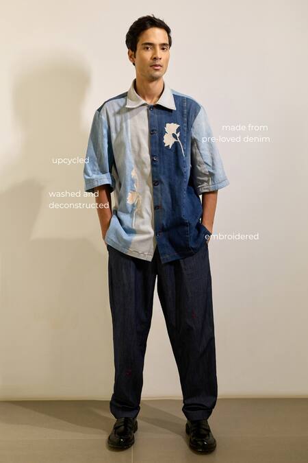 Buy Doodlage Blue Denim Embroidery Andes Panelled Shirt Online at Aza Fashions Buy_Doodlage_Blue Denim Embroidery Andes Panelled Shirt _Online_at_Aza_Fashions