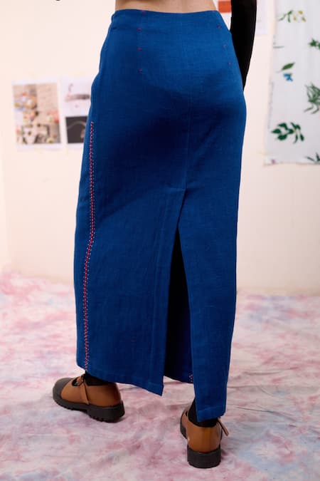 Doodlage_Blue Cotton Embroidery Abby Skirt _Online_at_Aza_Fashions