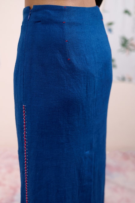 Buy_Doodlage_Blue Cotton Embroidery Abby Skirt _Online_at_Aza_Fashions
