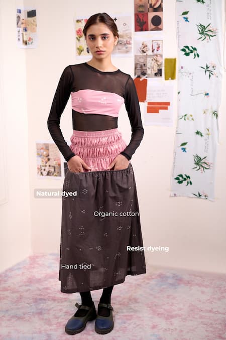 Shop_Doodlage_Pink Cotton Vine Bandhani Pattern Skirt _Online_at_Aza_Fashions
