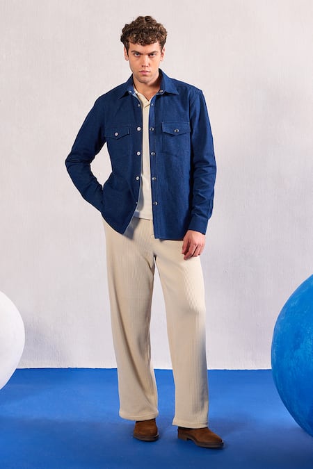 Zazu_Blue Denim Collared Jacket _at_Aza_Fashions