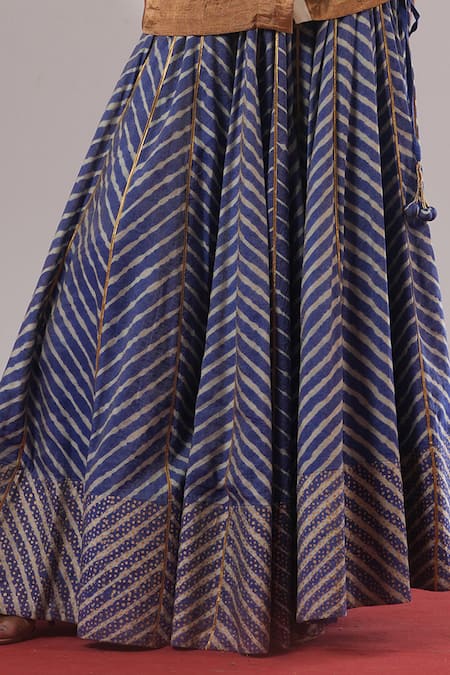 Urvashi Kaur_Blue Cotton, Silk Dawn Chevron Pattern Lehenga _Online_at_Aza_Fashions