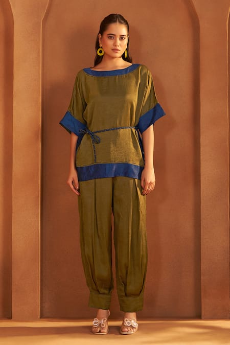 Savaaya Textured Silk Blend Top & Pant Set 