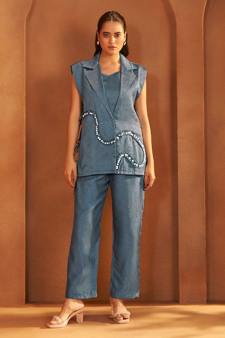 Savaaya Textured Silk Blend HandWork Pant Set 