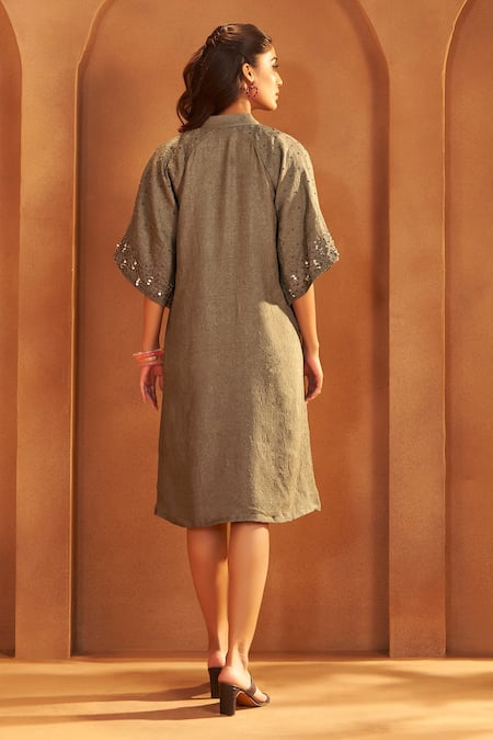 Savaaya Textured Silk Blend HandWork Midi Dress 