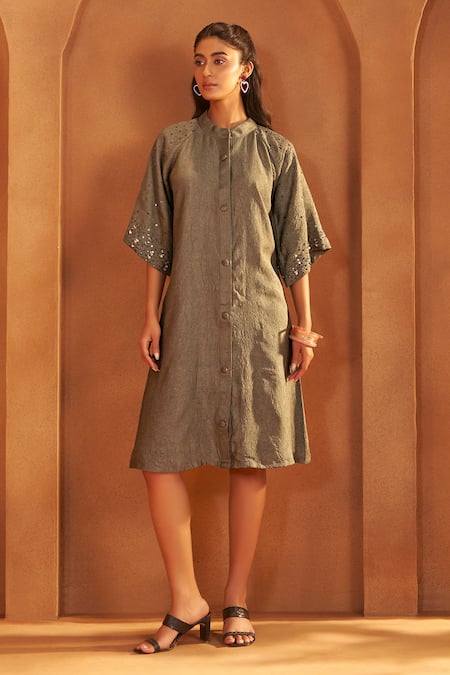 Savaaya Textured Silk Blend HandWork Midi Dress 