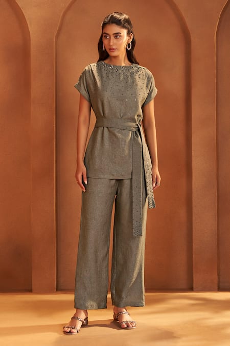 Savaaya Embellished Textured Top Pant Set  