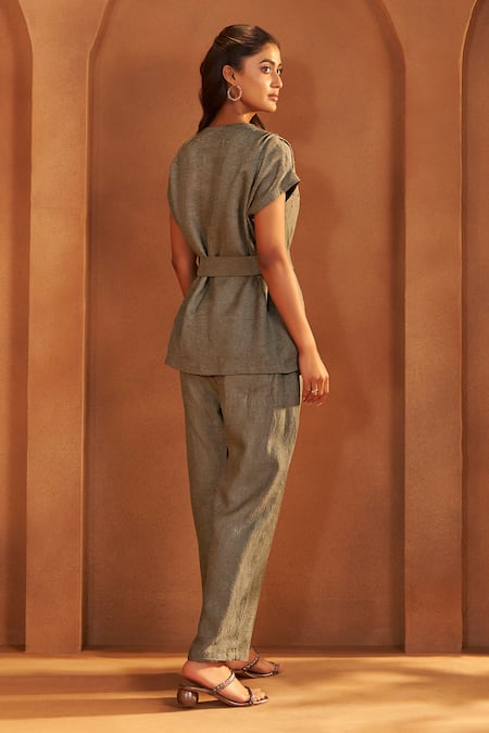 Savaaya Embellished Textured Top Pant Set  