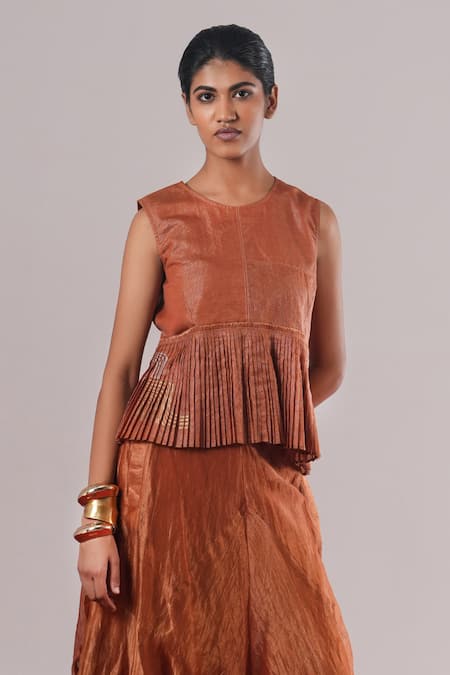 Urvashi Kaur Linea Micro Pleated Peplum Top 