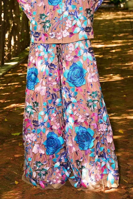 Buy Dash And Dot Beige Polyester Embroidery Floral Blazer And Pant Set Buy_Dash And Dot_Beige Polyester Embroidery Floral Blazer And Pant Set