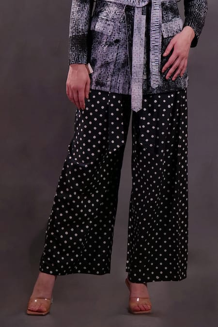 Shop_Rahul Singh_Black Cotton Embroidery V-neck, Schiffli Shibori Pattern Shacket Trousers Set _Online_at_Aza_Fashions