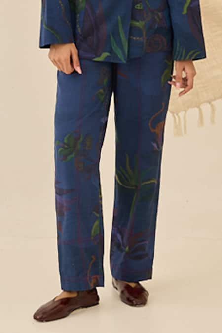 Buy_Jodi_Blue Tara Printed Blazer And Trouser Set _Online_at_Aza_Fashions