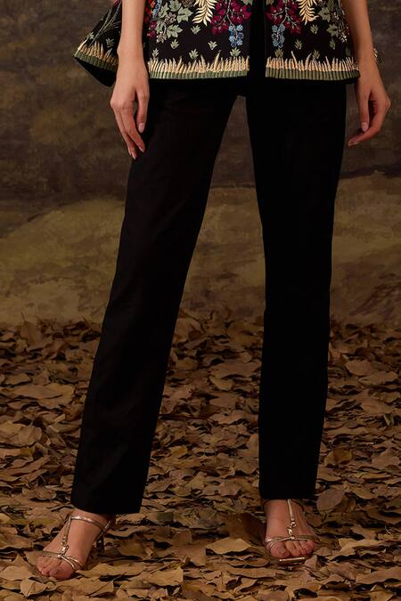 Buy_Samant Chauhan_Black Cotton, Silk Embroidery Bandeau Floral Pattern Strapless Top And Pant Set _Online_at_Aza_Fashions