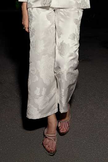 Dash And Dot_White Polyester Brocade Pant _at_Aza_Fashions