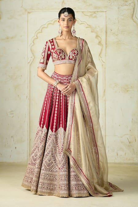 Gopi Vaid Embroidered Tussar Lehenga Set 