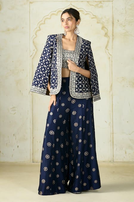 Gopi Vaid Embroidered Blouse Jacket & Palazzo Set 