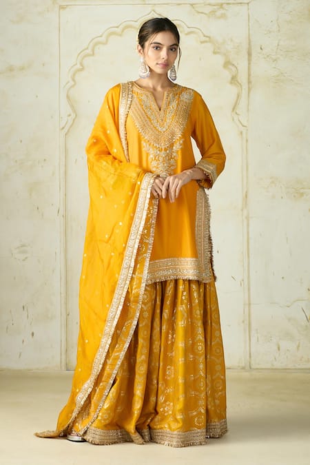 Gopi Vaid Embroidered Kurta & Brocade Sharara Set 