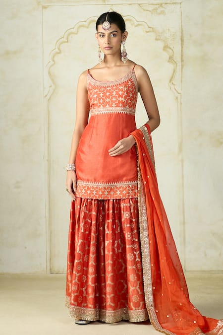 Gopi Vaid Embroidered Tussar Kurta & Sharara Set 