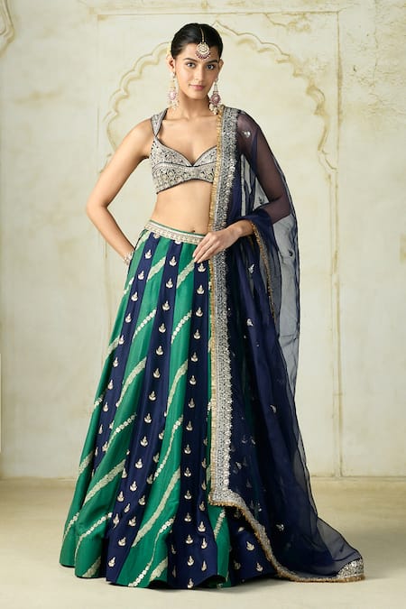 Gopi Vaid Embroidered Striped Lehenga Set With Dupatta 