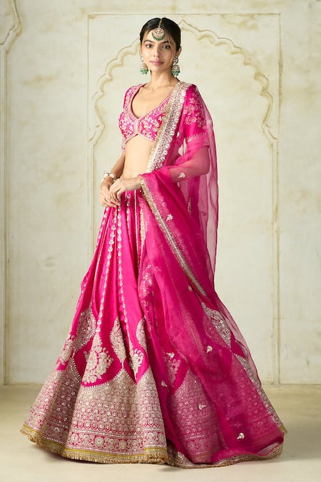 Gopi Vaid Embroidered Tussar Lehenga Set With Dupatta 