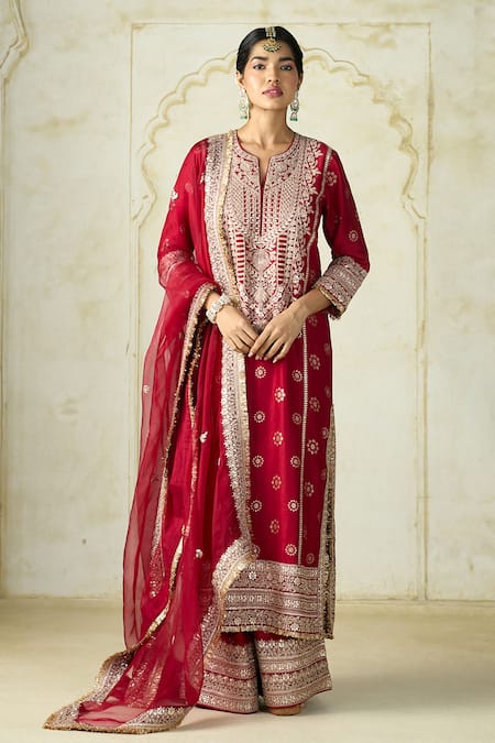 Gopi Vaid Embroidered Tussar Kurta Palazzo Set 