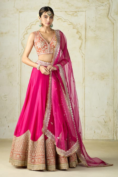 Gopi Vaid Embroidered Tussar Blouse & Lehenga Set 